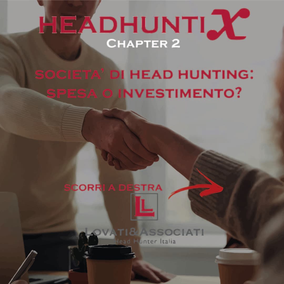 Due persone si stringono la mano, con testo Headhuntix Chapter 2 sulla società di head hunting
