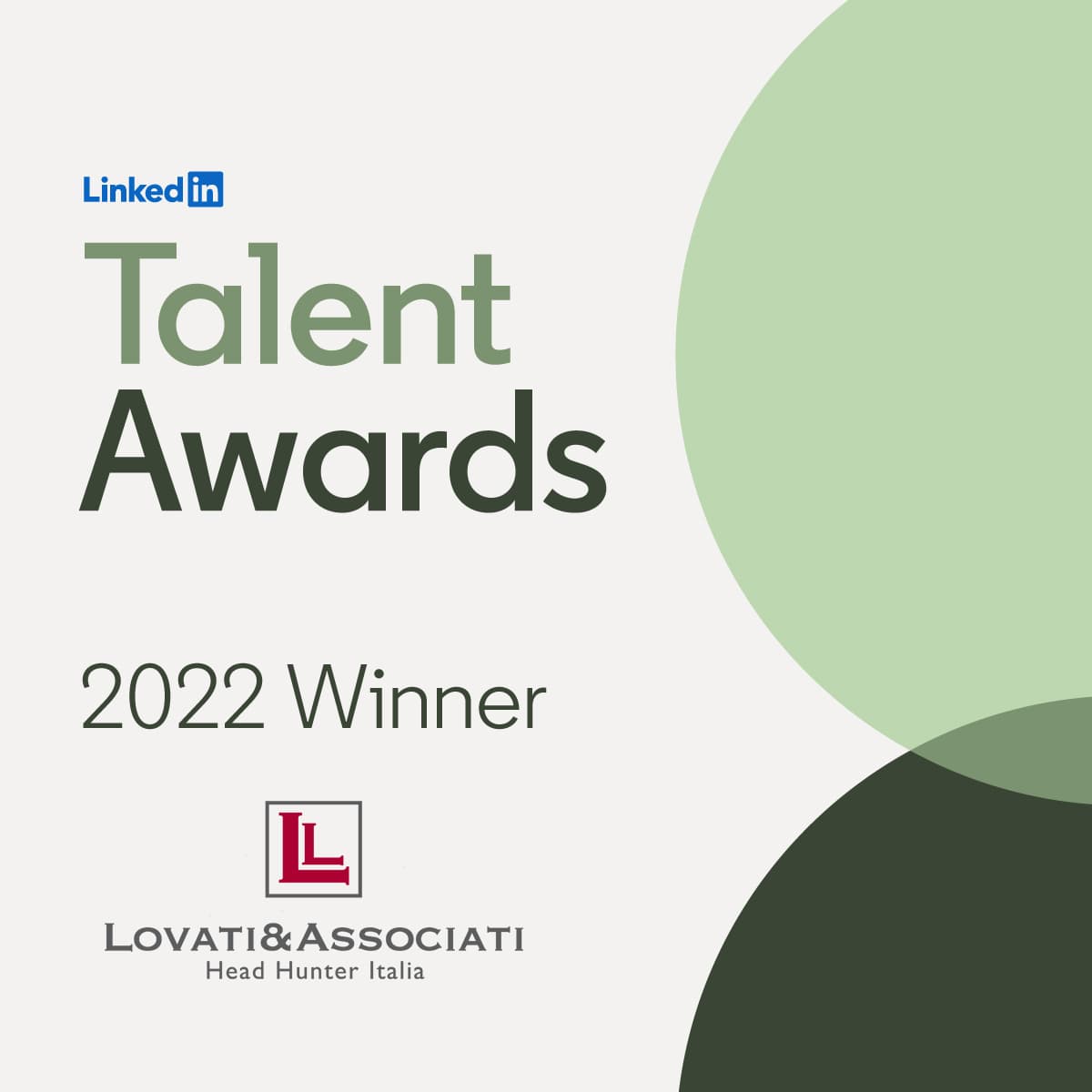 Riconoscimento LinkedIn Talent Awards 2022 Winner per Lovati&Associati