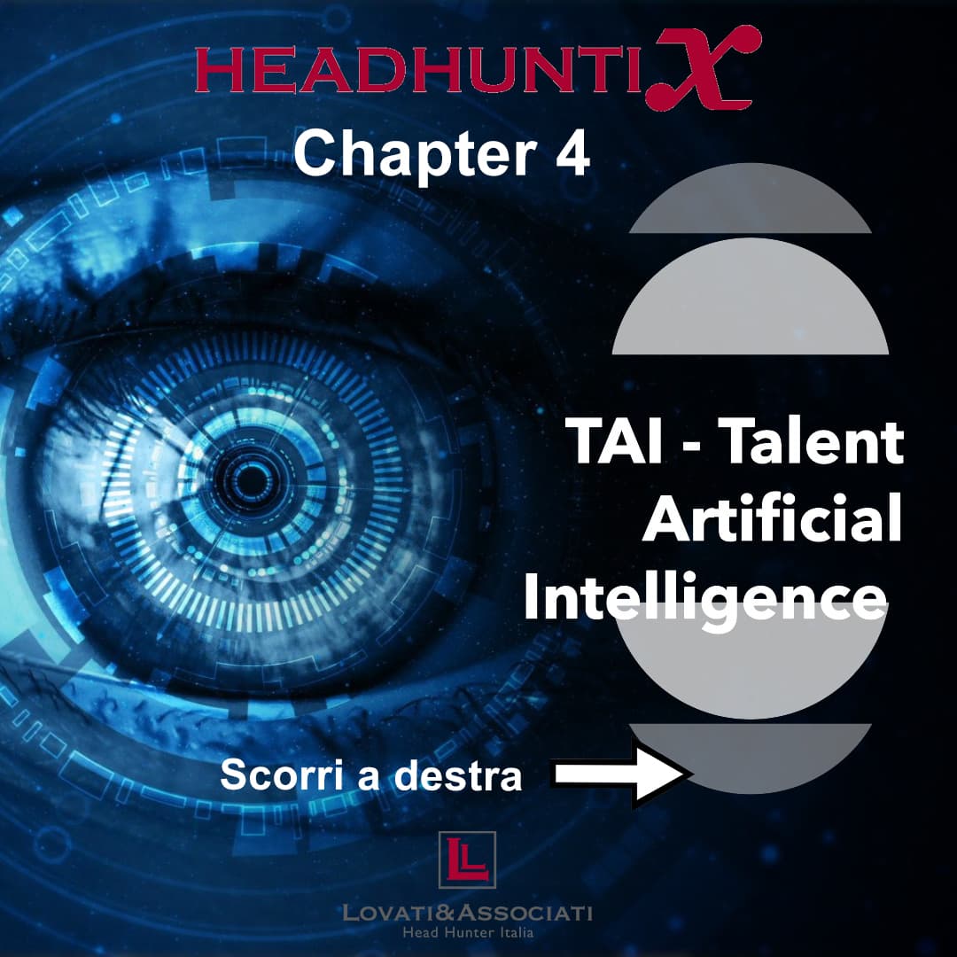 Grafica digitale con occhio tecnologico e testo "Chapter 4: TAI - Talent Artificial Intelligence"