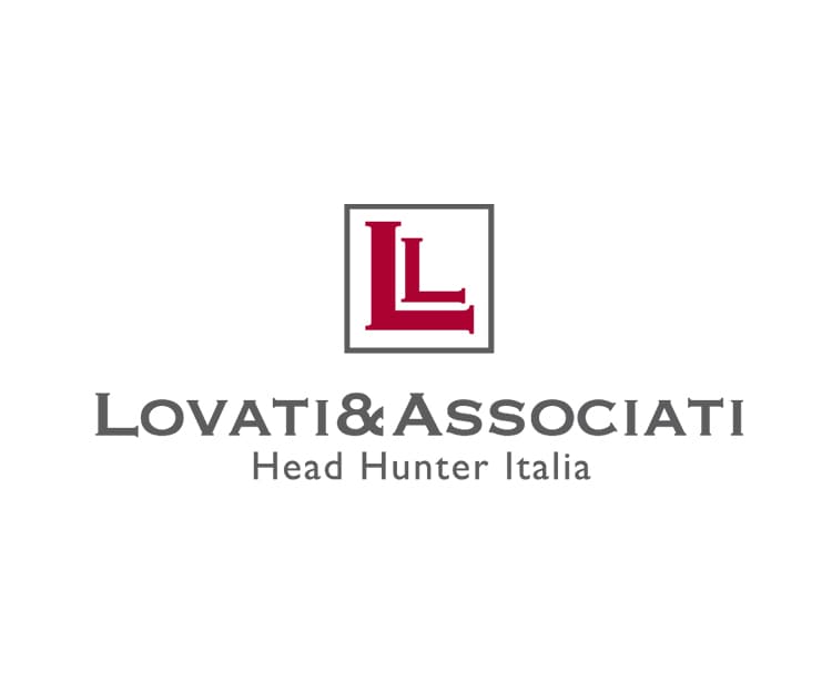 Logo Lovati & Associati Head Hunter Italia con monogramma rosso e scritta grigia